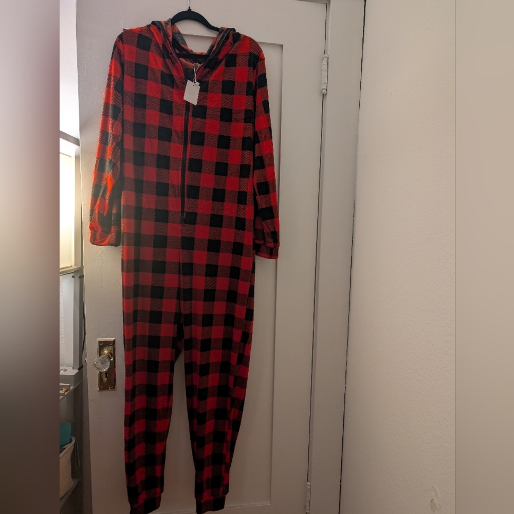 Red and Black Plaid Men's Onesie